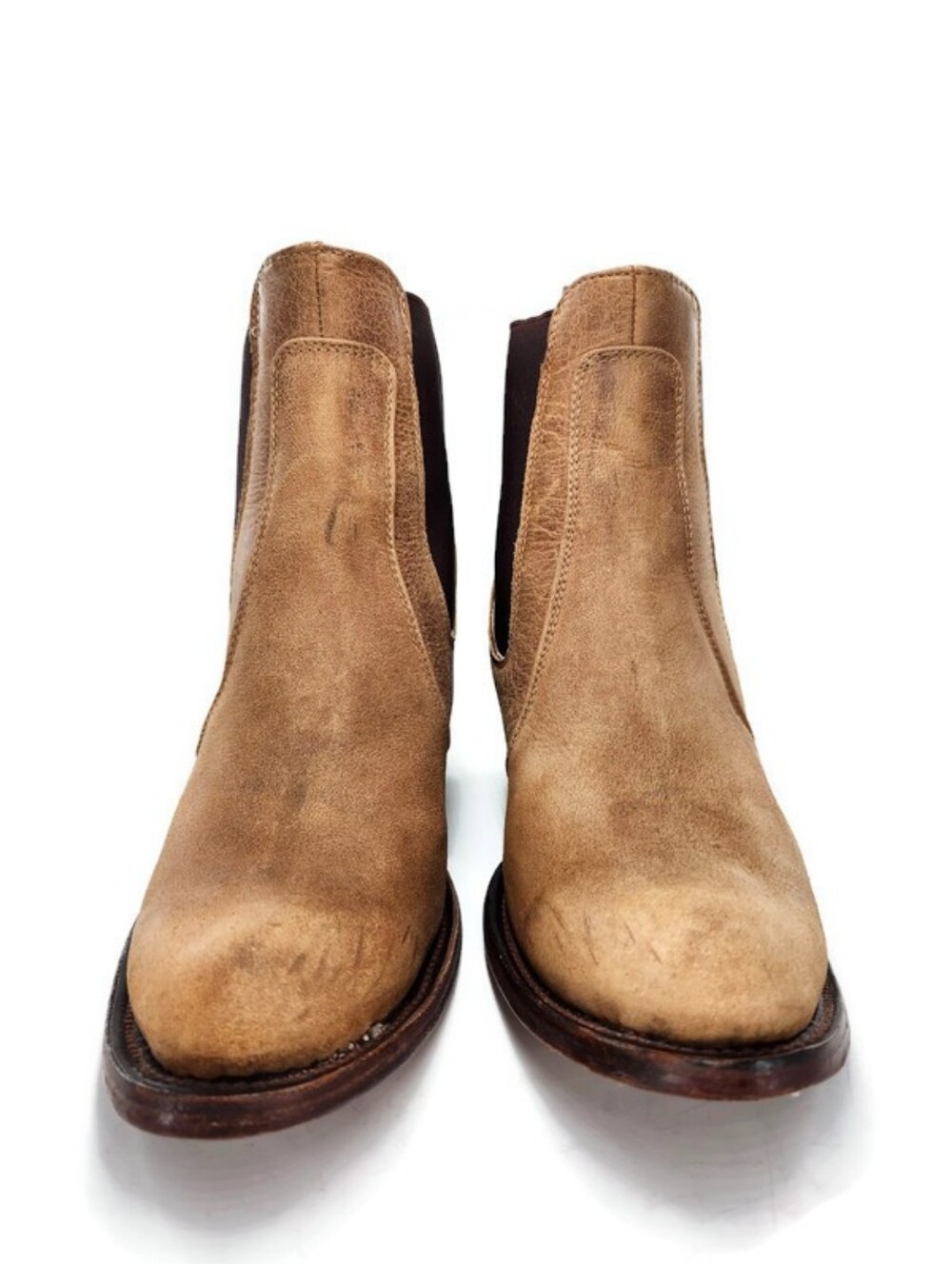 Circle G Corral Tan Distressed Leather Side Panels Western Heel Ankle Boots - Picture 4 of 15